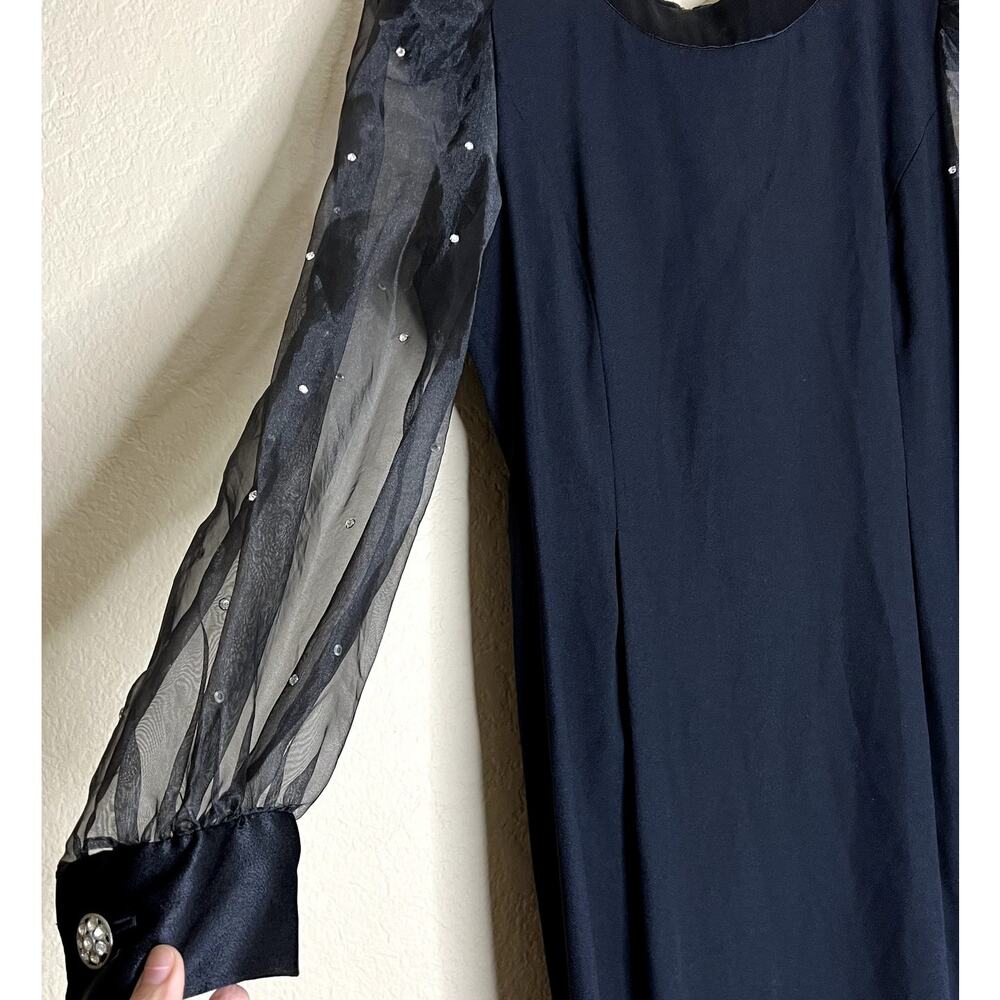 Vintage Michael Marcella Black Party Dress Sheer Beaded Sleeves 14 - Picture 9 of 13